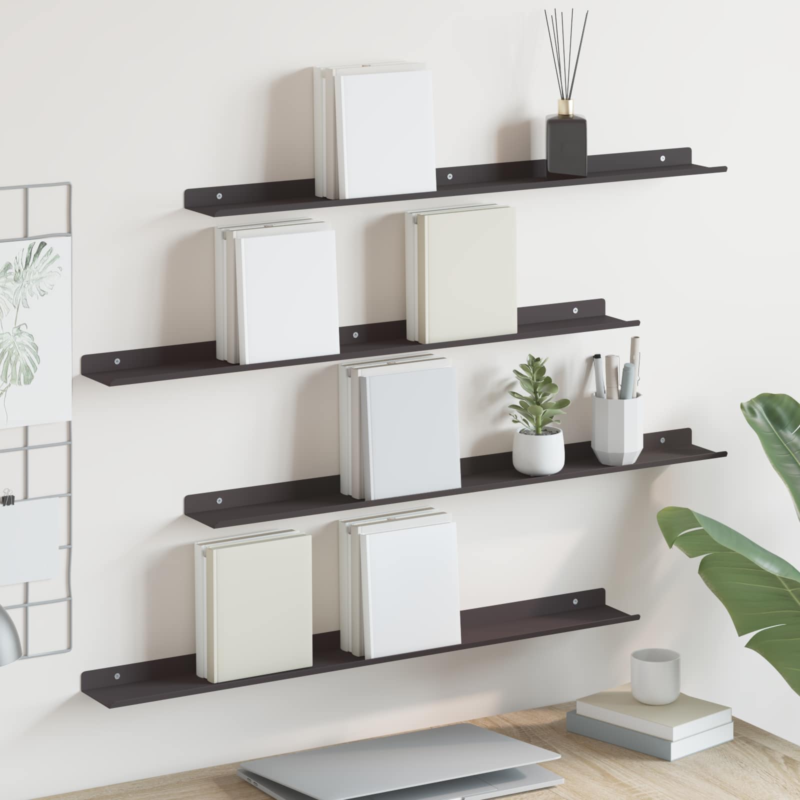 vidaXL Schwebendes Regal 4 pcs Schwarz 80 x 9 x 2,5 cm Stahl