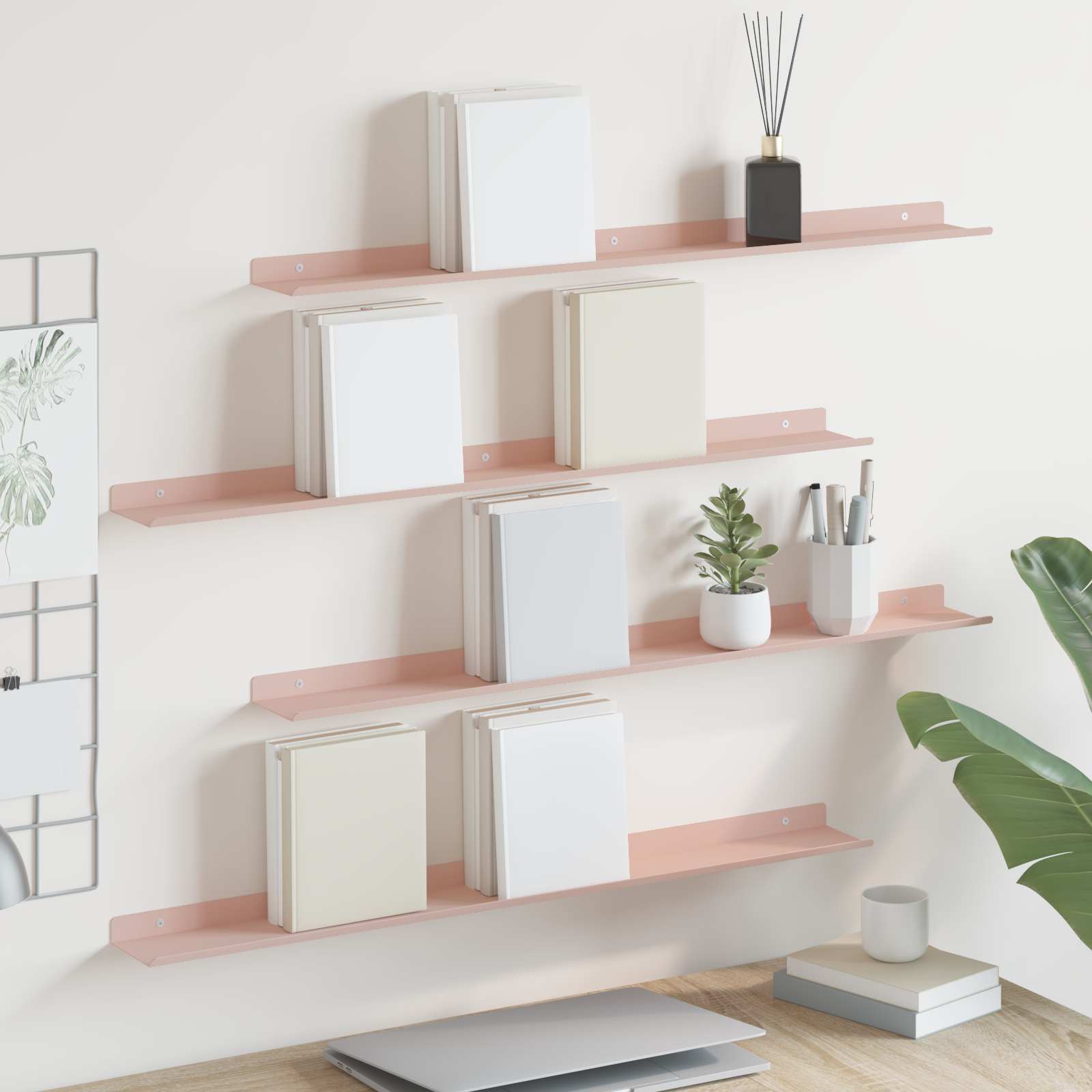 Ležeča polica 4 pcs Roza 80 x 9 x 2,5 cm Jeklo