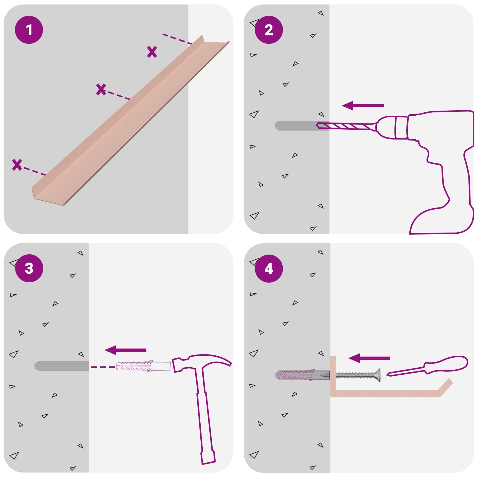 Ležeča polica 4 pcs Roza 80 x 9 x 2,5 cm Jeklo - slika 10