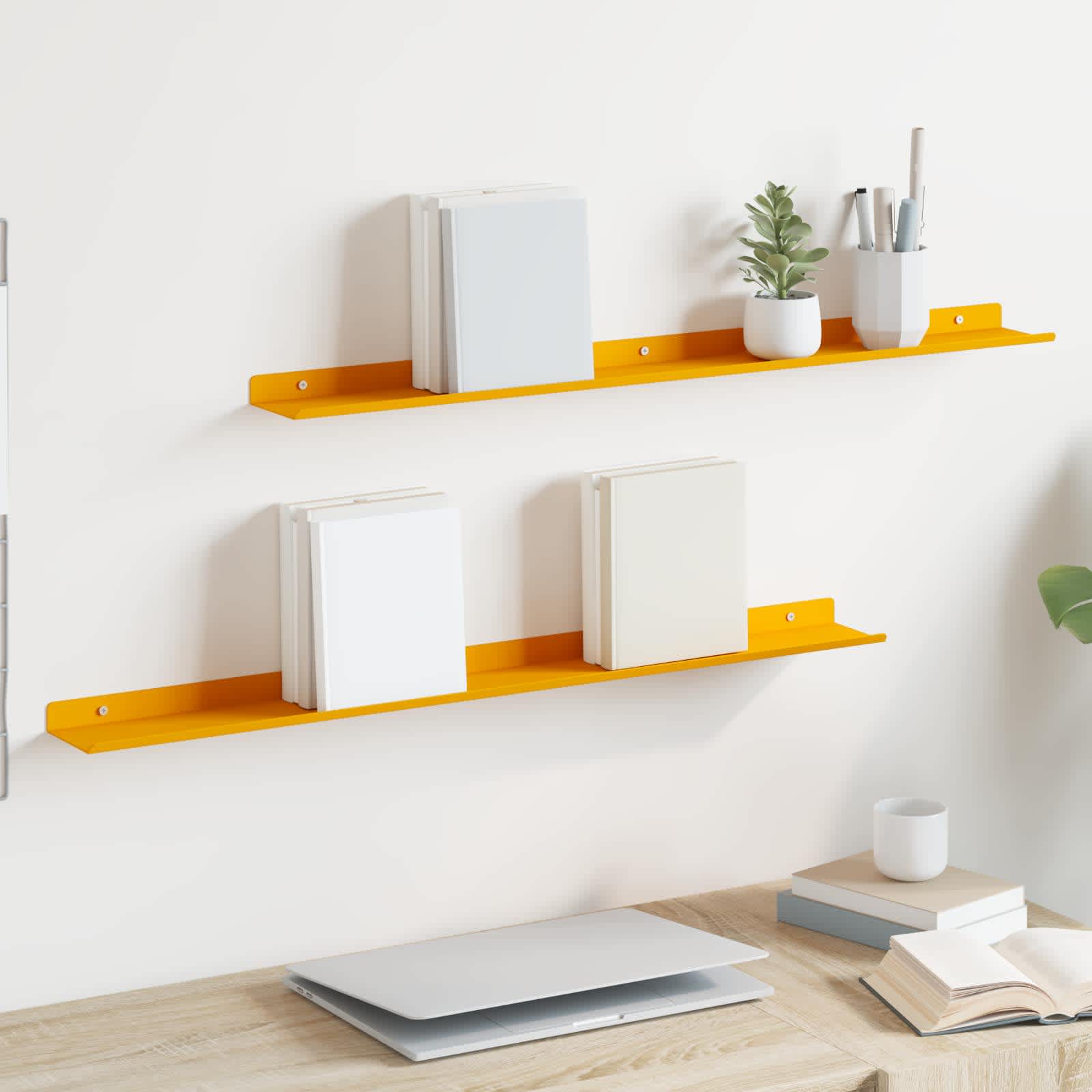 vidaXL Raft suspendat 2 pcs Galben muștar 80 x 9 x 2,5 cm Oțel