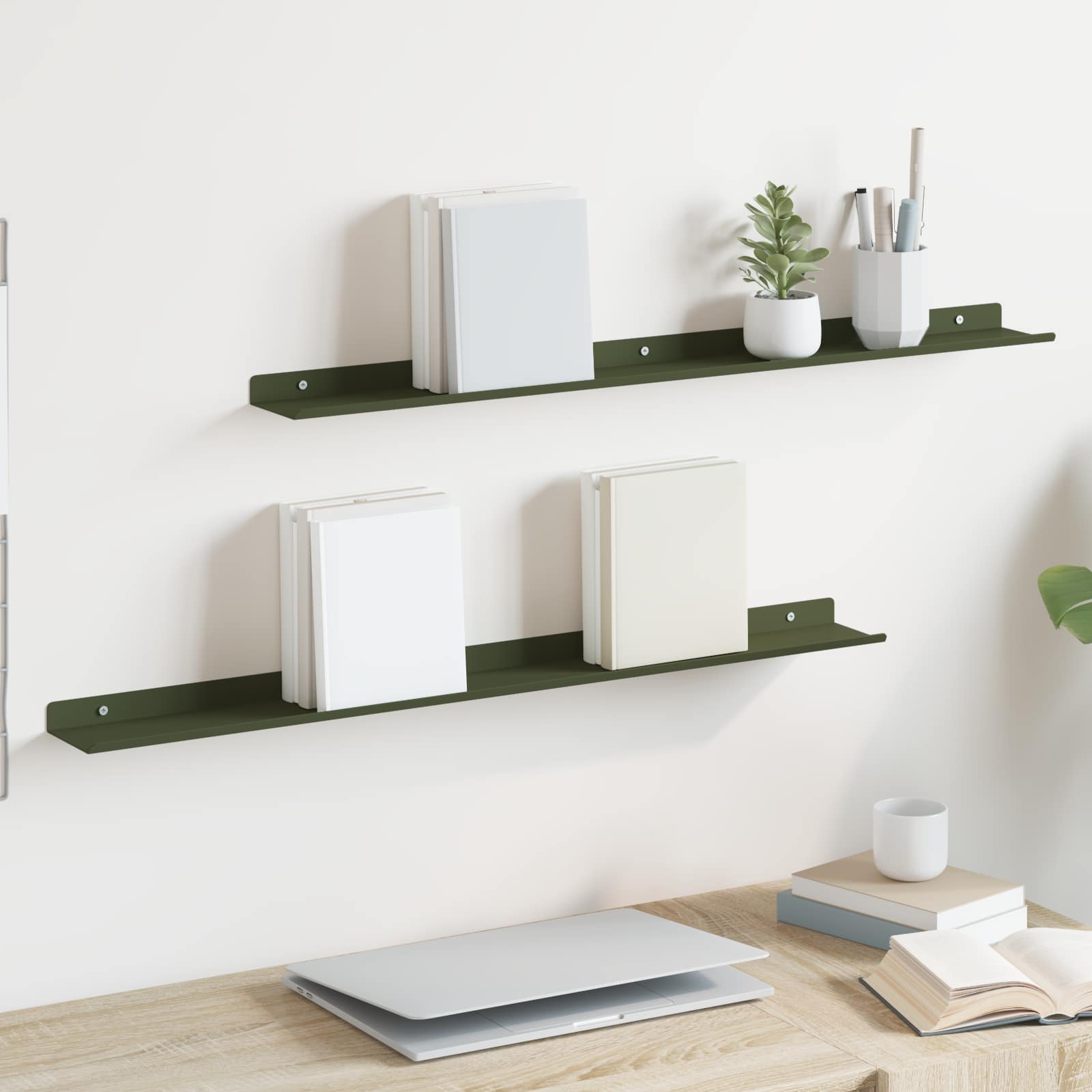 vidaXL Raft suspendat 2 pcs Verde măsliniu 80 x 9 x 2,5 cm Oțel