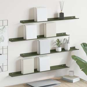 Ležeča polica 4 pcs Oljčno zelena 80 x 9 x 2,5 cm Jeklo