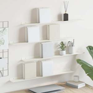 Ležeča polica 4 pcs Bela 80 x 9 x 2,5 cm Jeklo