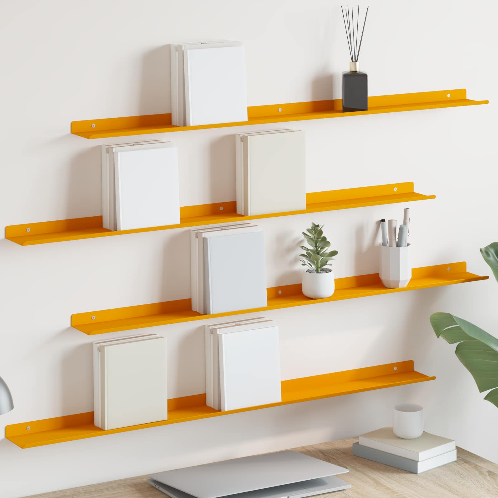vidaXL Raft suspendat 4 pcs Galben muștar 100 x 9 x 2,5 cm Oțel