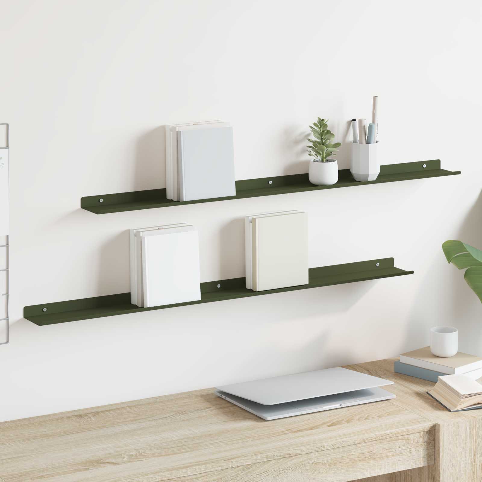 vidaXL Raft suspendat 2 pcs Verde măsliniu 100 x 9 x 2,5 cm Oțel