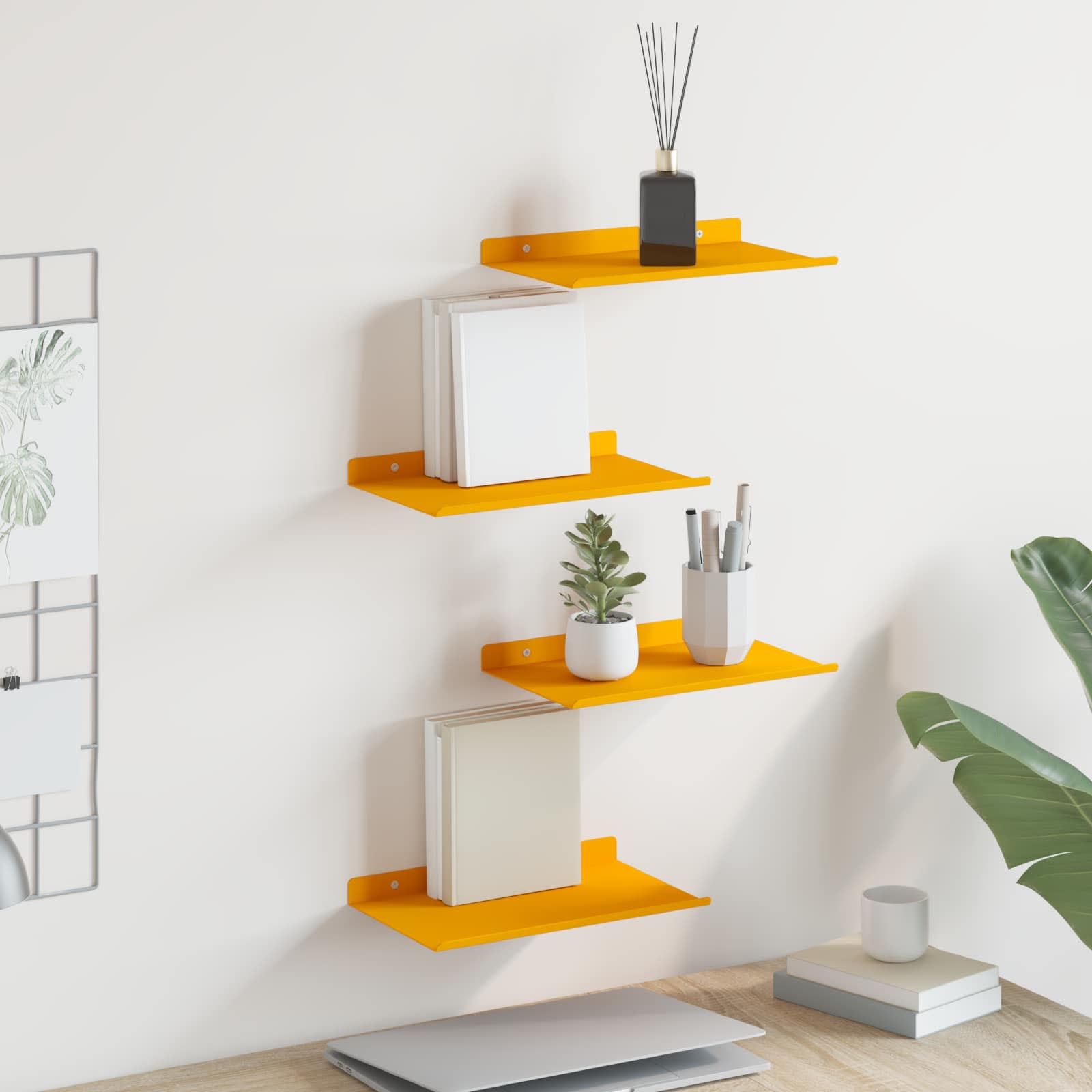 vidaXL Schwebendes Regal 4 pcs Senfgelb 30 x 18 x 2,5 cm Stahl