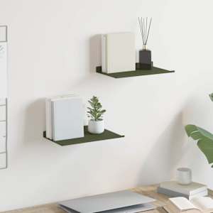 Ležeča polica 2 pcs Oljčno zelena 30 x 18 x 2,5 cm Jeklo