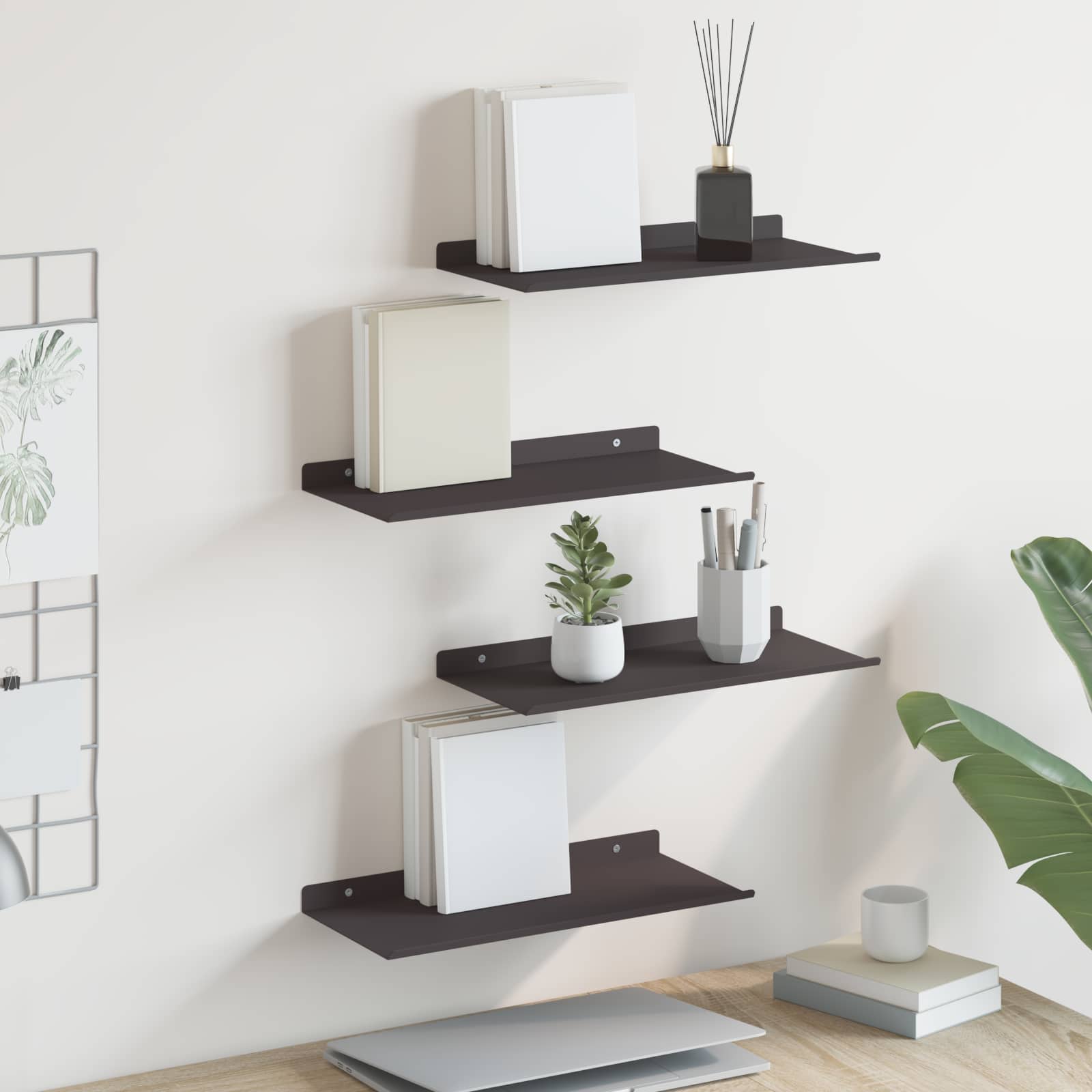 vidaXL Raft de perete cu raft Pe perete 4 pcs Negru 40 x 18 x 2,5 cm