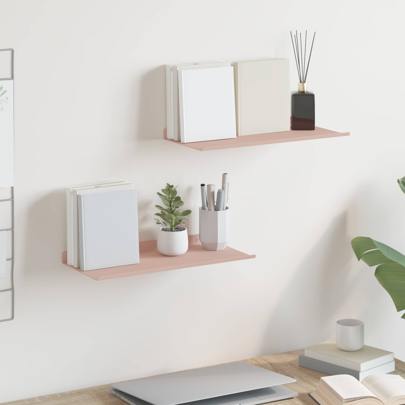 vidaXL Schwebendes Regal 2 pcs Rosa 40 x 18 x 2,5 cm Stahl