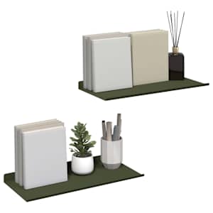 Plovoucí police 2 pcs Olivově zelená 40 x 18 x 2,5 cm Ocel - obrázek 3