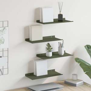 Ležeča polica 4 pcs Oljčno zelena 40 x 18 x 2,5 cm Jeklo