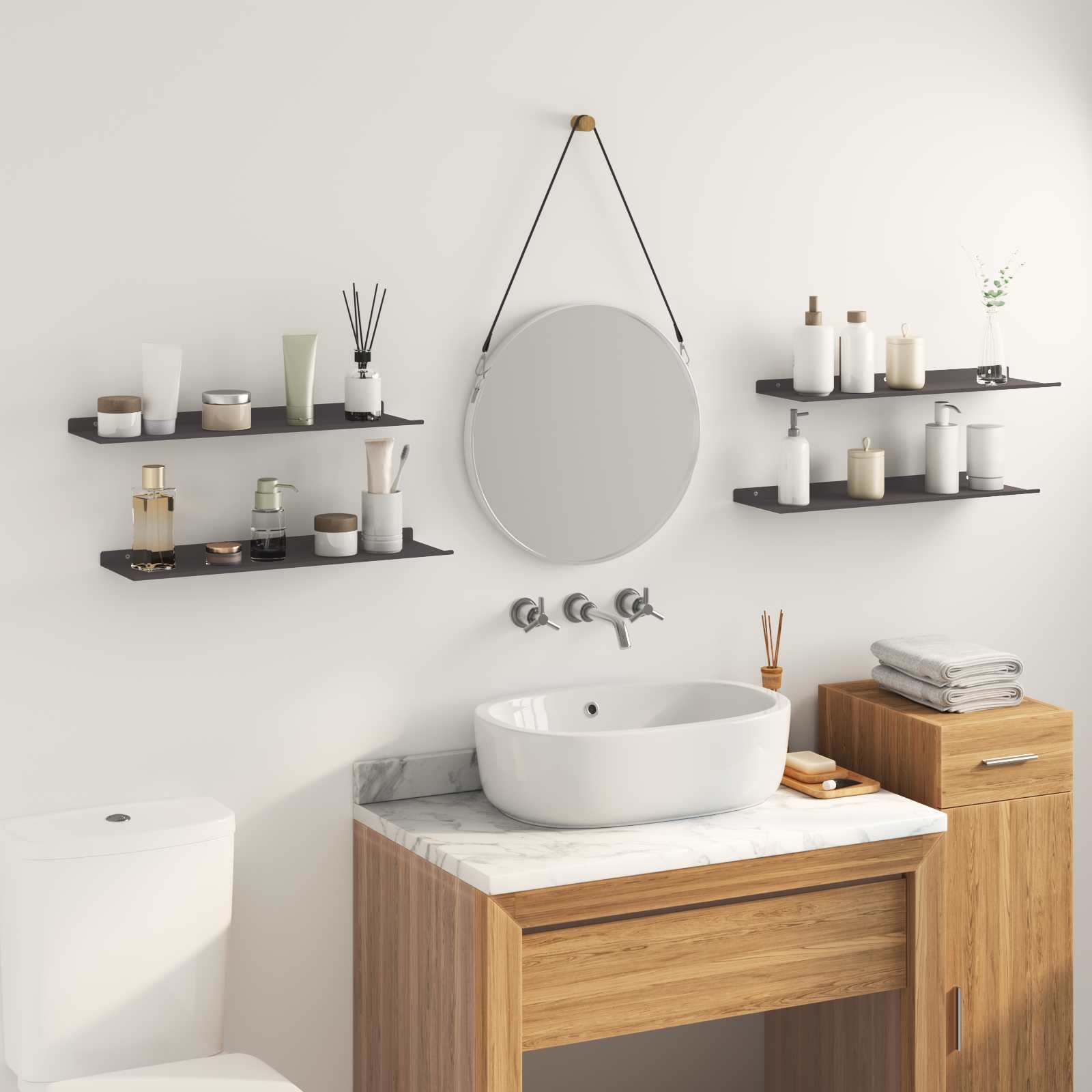 Ležeča polica 4 pcs Črna 60 x 18 x 2,5 cm Jeklo - slika 4