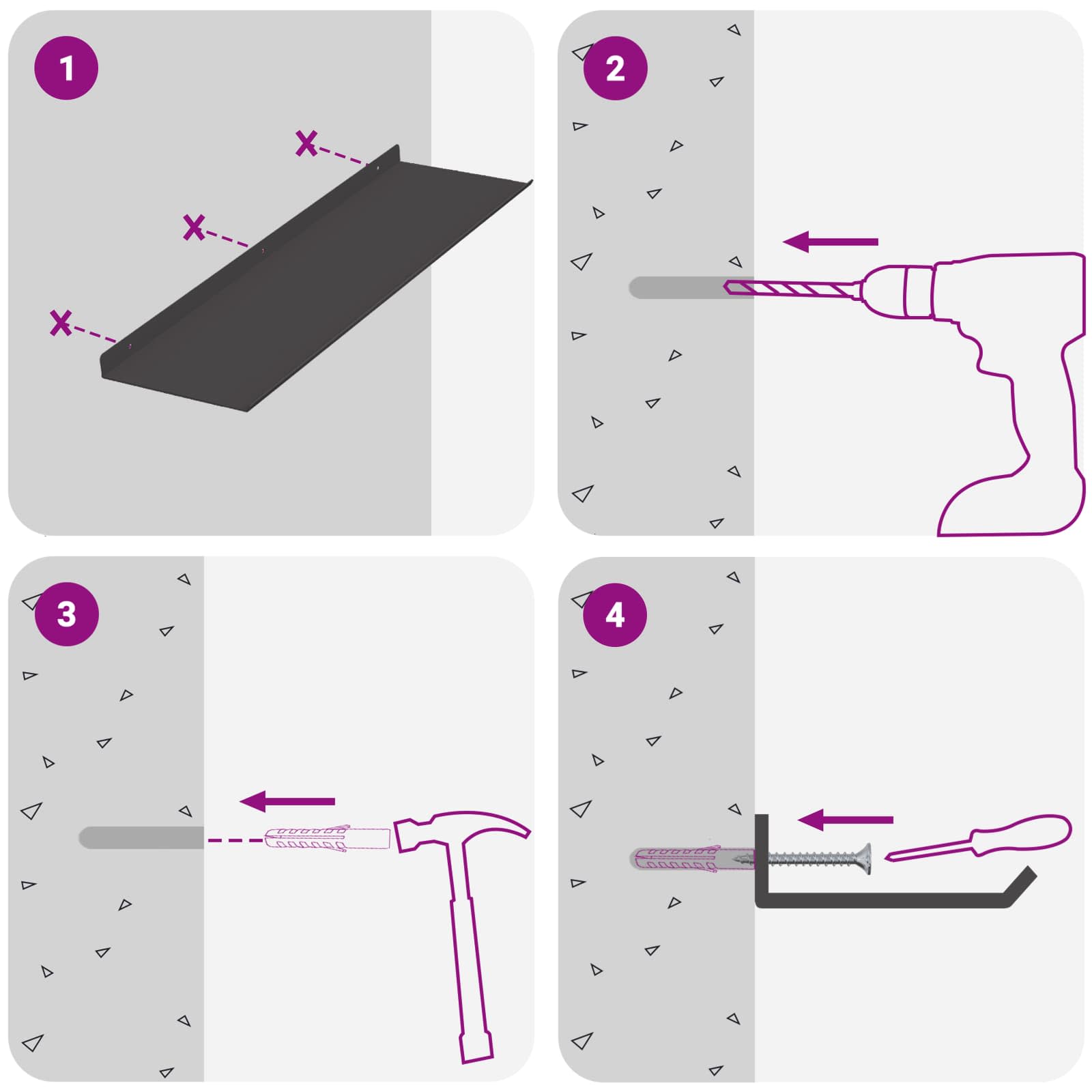 Ležeča polica 4 pcs Črna 60 x 18 x 2,5 cm Jeklo - slika 10
