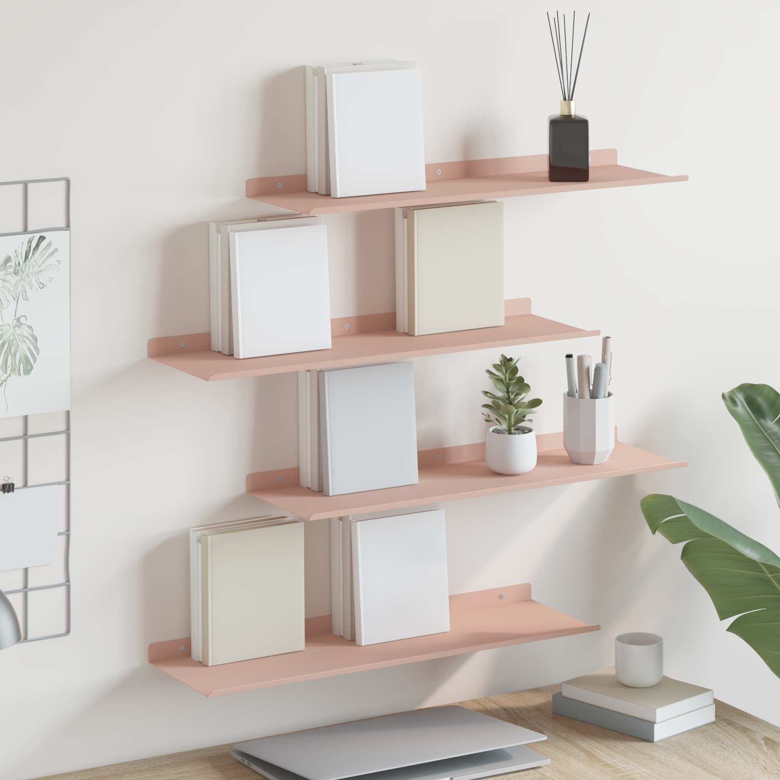 vidaXL Raft de perete cu raft Pe perete 4 pcs Roz 60 x 18 x 2,5 cm