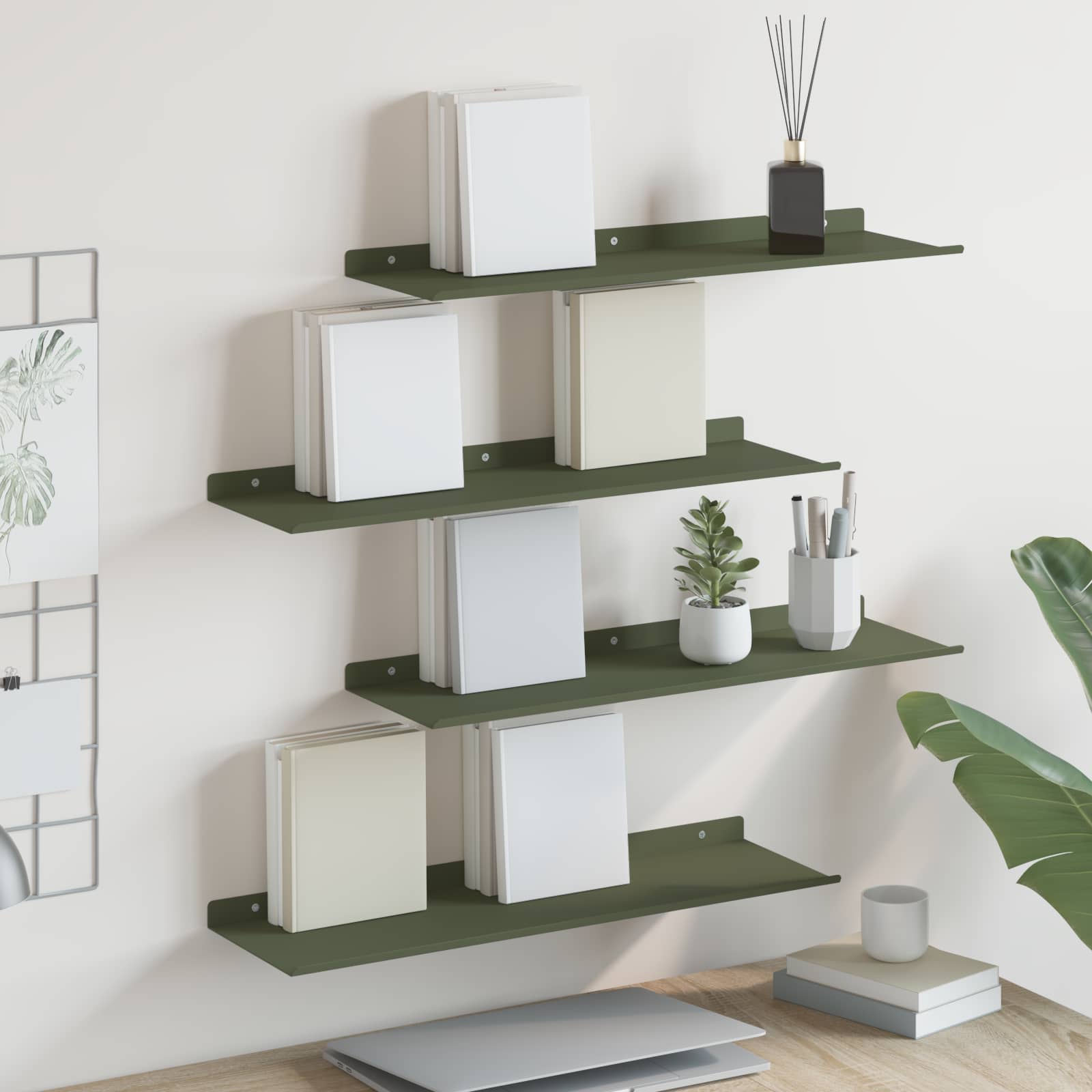 vidaXL Schwebendes Regal 4 pcs Olive Grün 60 x 18 x 2,5 cm Stahl