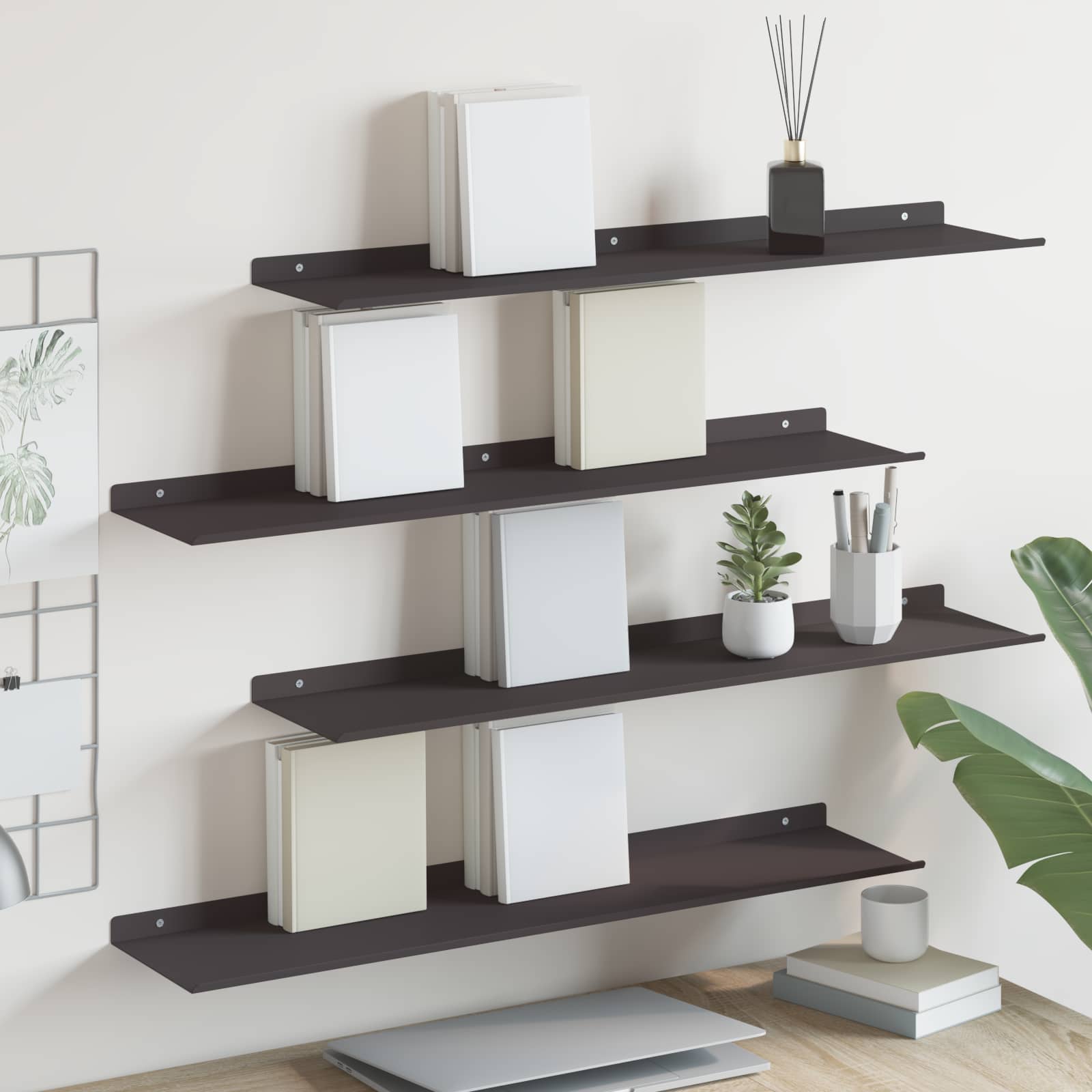 Ležeča polica 4 pcs Črna 80 x 18 x 2,5 cm Jeklo