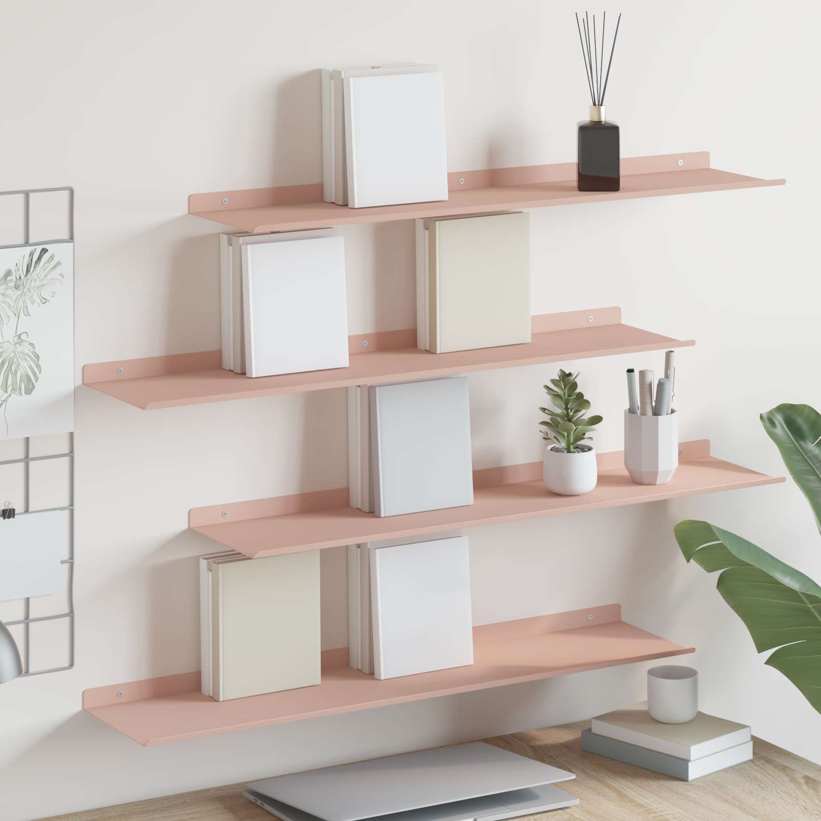 vidaXL Schwebendes Regal 4 pcs Rosa 80 x 18 x 2,5 cm Stahl