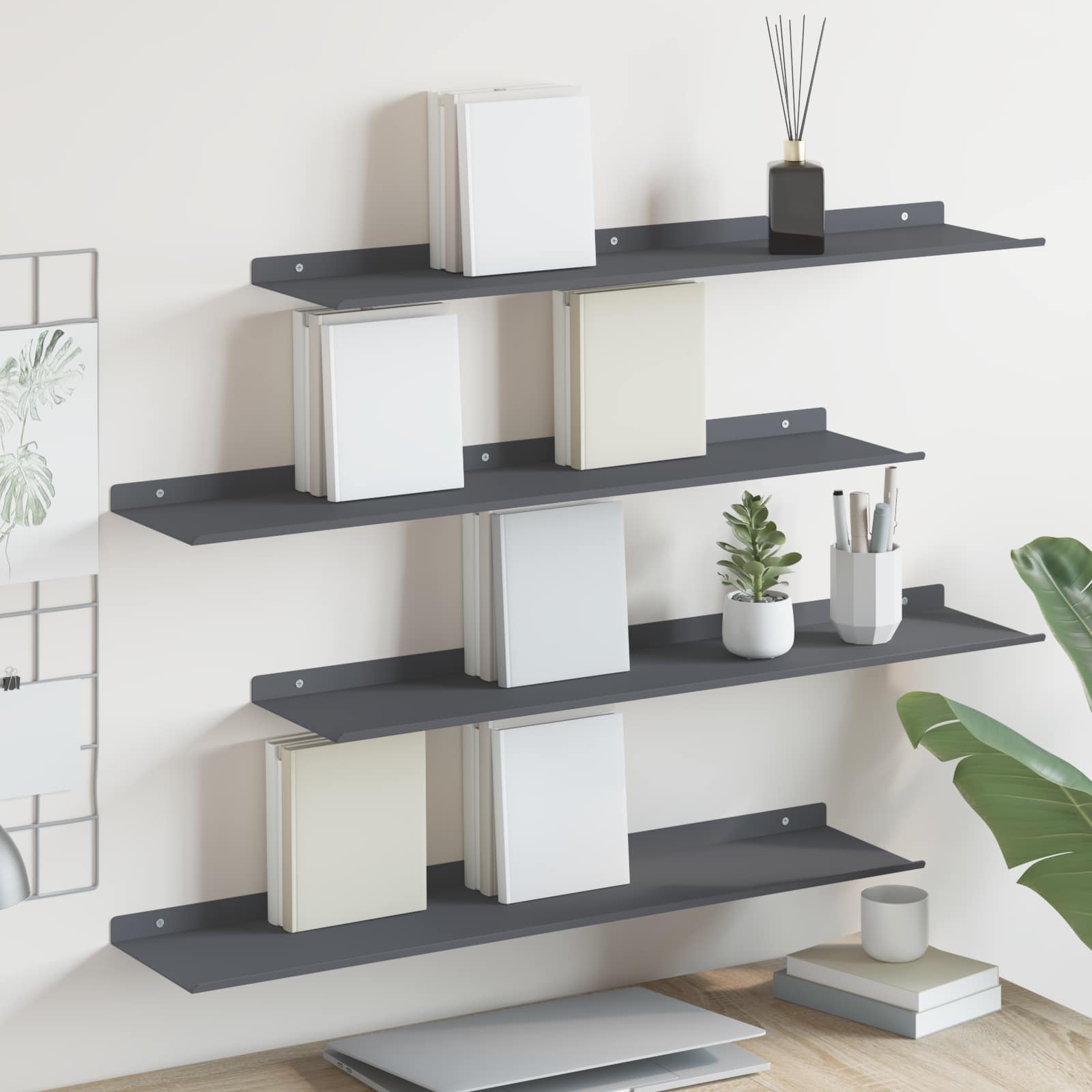 vidaXL Schwebendes Regal 4 pcs Anthrazit 80 x 18 x 2,5 cm Stahl