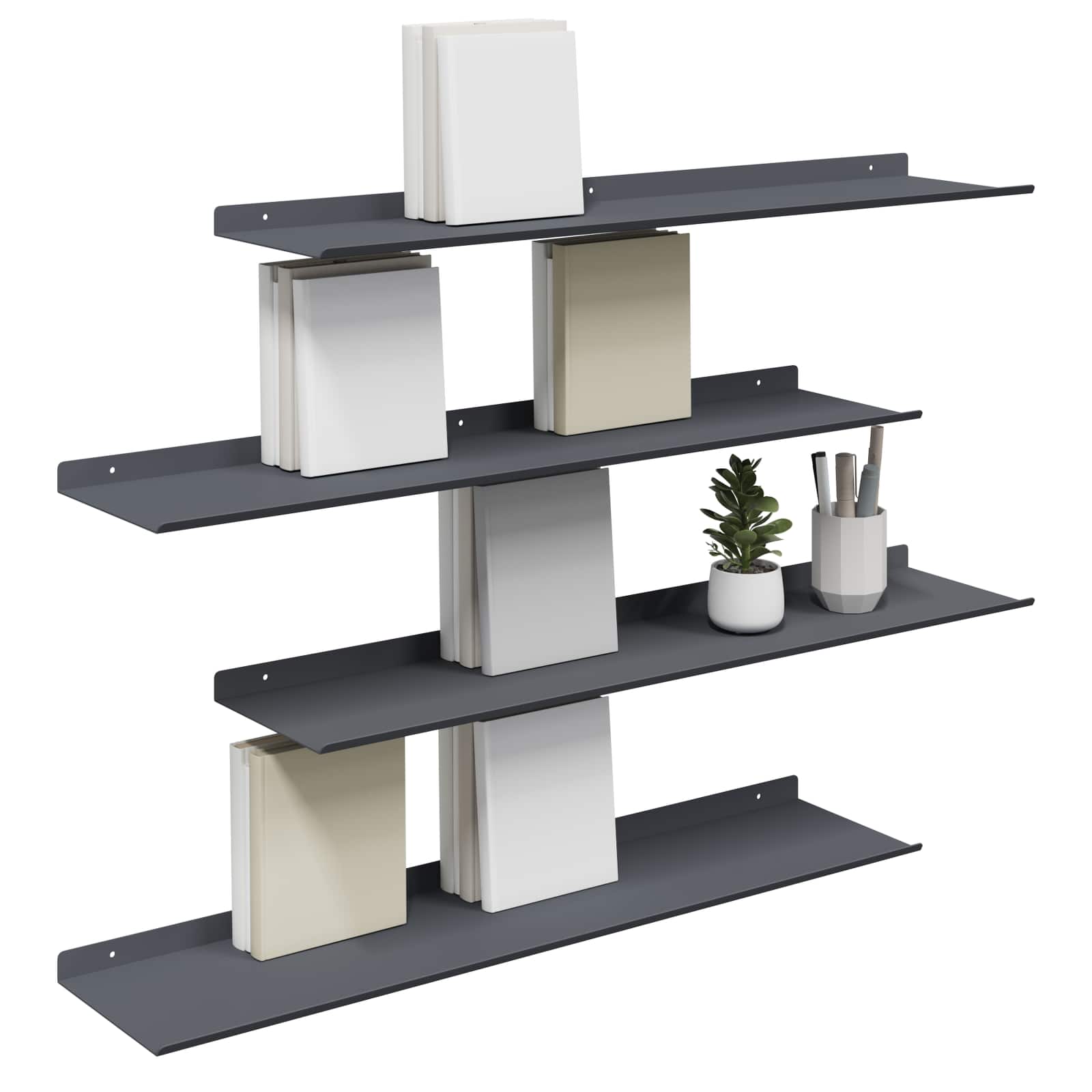 Thumbnail - vidaXL Schwebendes Regal 4 pcs Anthrazit 80 x 18 x 2,5 cm Stahl