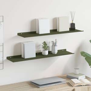 Ležeča polica 2 pcs Oljčno zelena 80 x 18 x 2,5 cm Jeklo