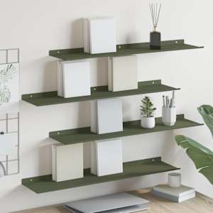 Ležeča polica 4 pcs Oljčno zelena 80 x 18 x 2,5 cm Jeklo