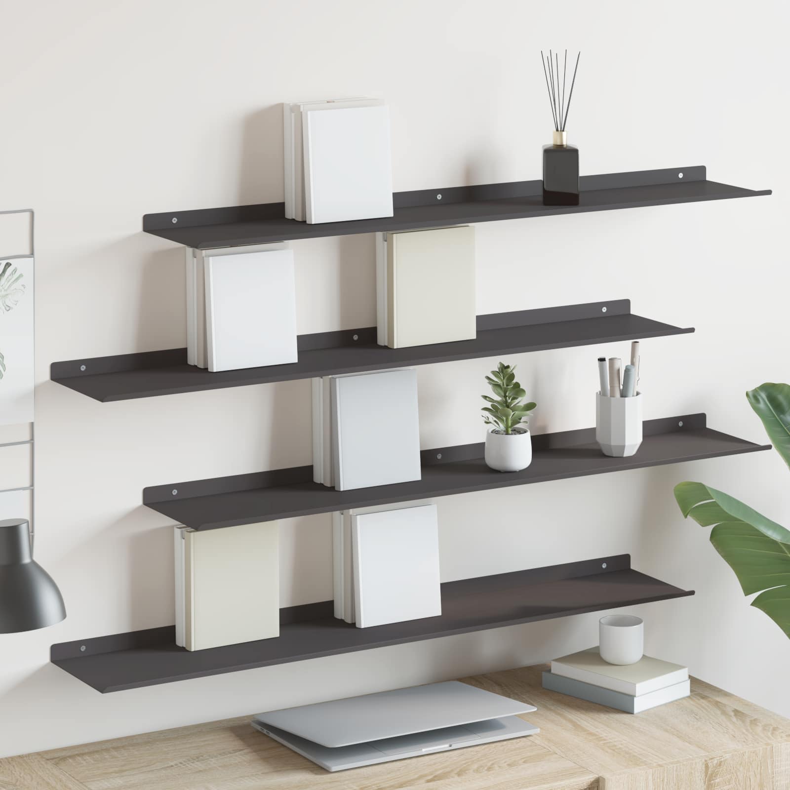 vidaXL Raft de perete cu raft Pe perete 4 pcs Negru 100 x 18 x 2,5 cm