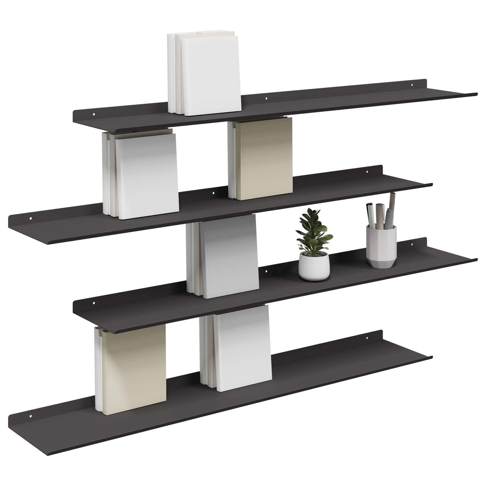 Ležeča polica 4 pcs Črna 100 x 18 x 2,5 cm Jeklo - slika 3