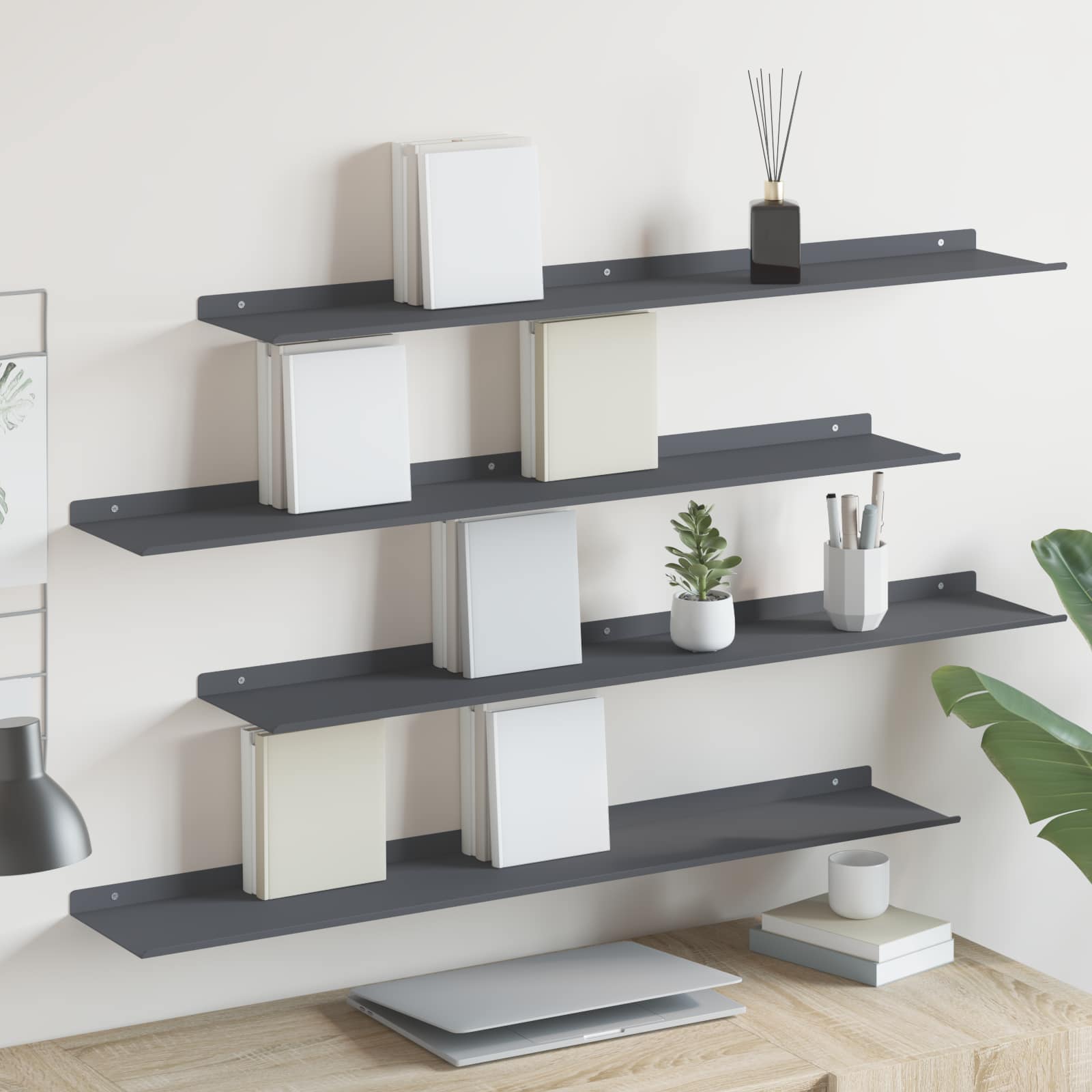 Ležeča polica 4 pcs Antracit 100 x 18 x 2,5 cm Jeklo