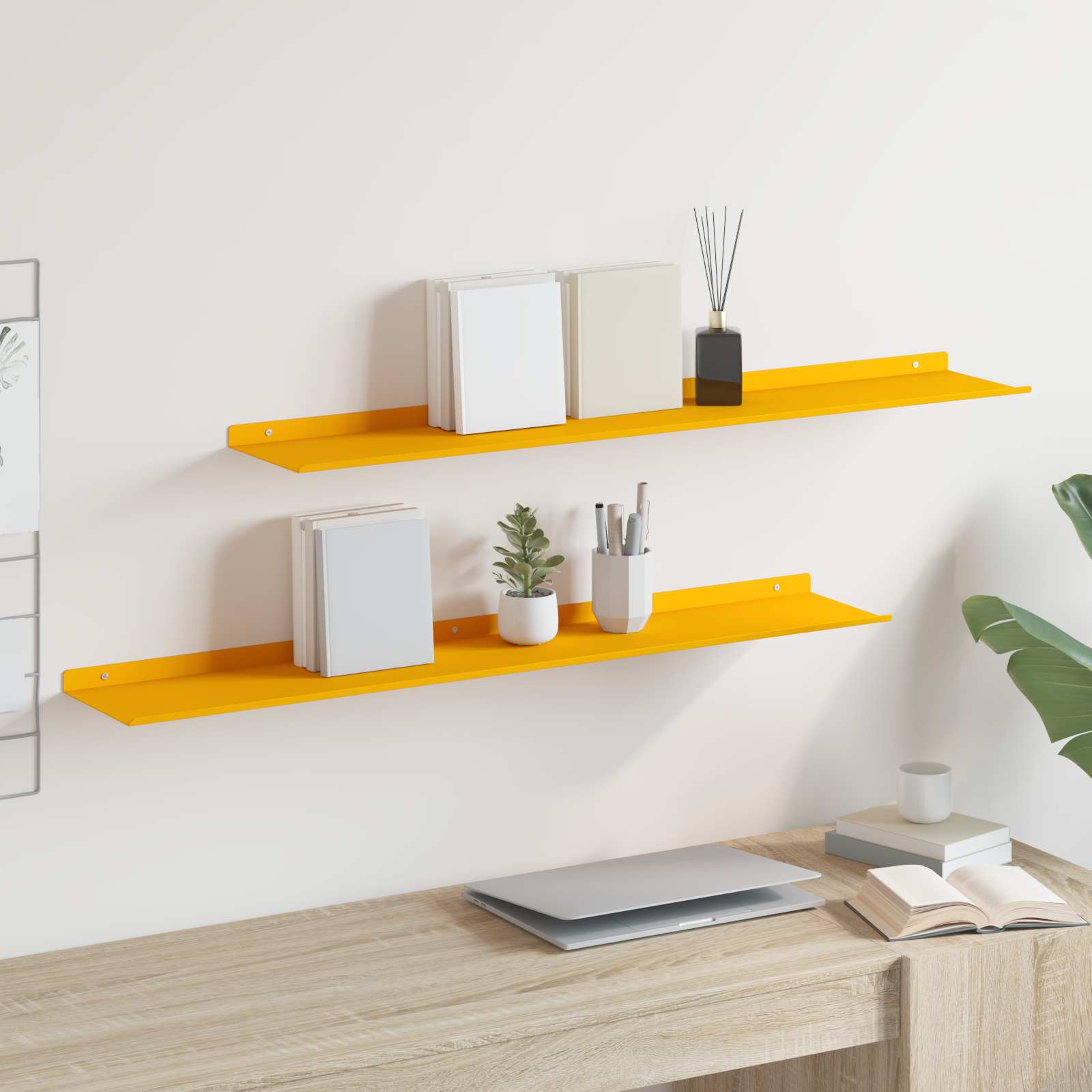 vidaXL Schwebendes Regal 2 pcs Senfgelb 100 x 18 x 2,5 cm Stahl