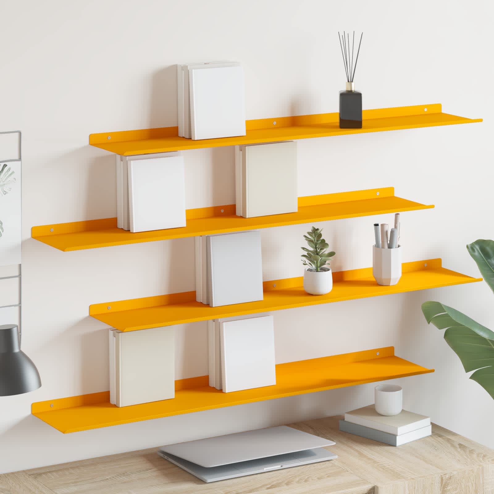 vidaXL Raft suspendat 4 pcs Galben muștar 100 x 18 x 2,5 cm Oțel