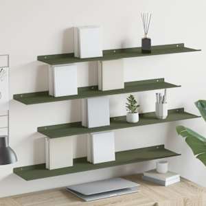 Ležeča polica 4 pcs Oljčno zelena 100 x 18 x 2,5 cm Jeklo