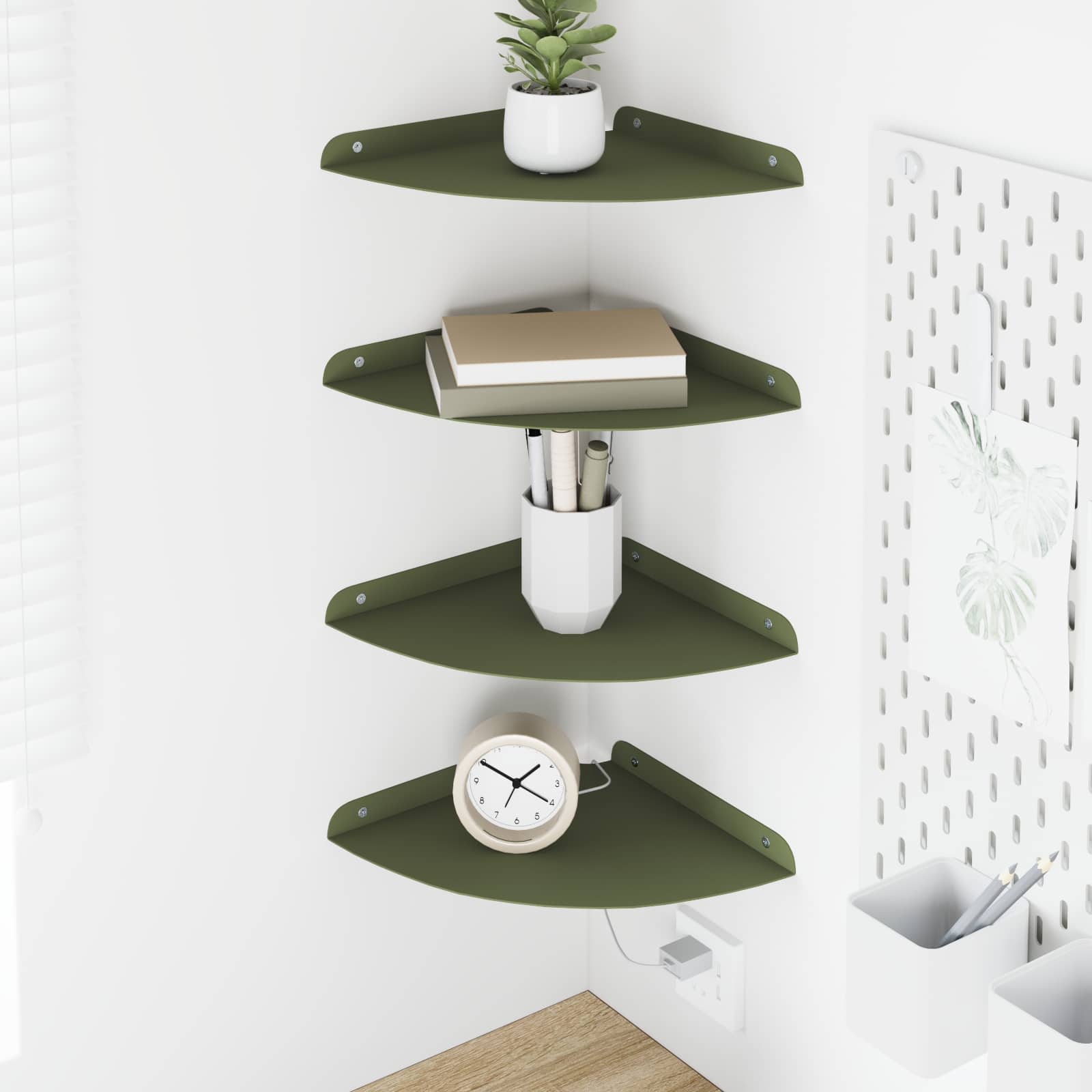 vidaXL Raft suspendat cu raft 4 pcs Verde măsliniu 24 x 24 x 2 cm