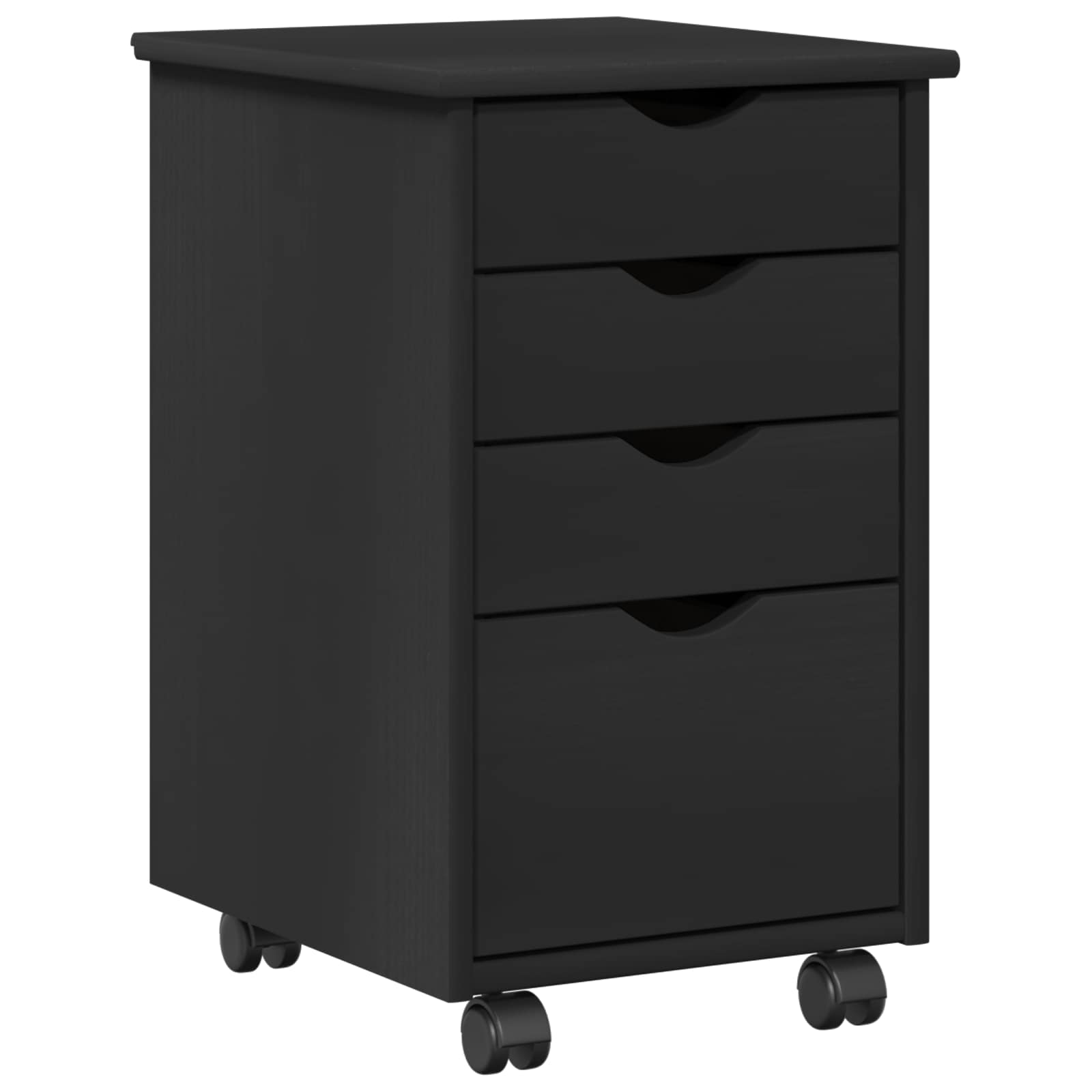 vidaXL Rollschrank Mit Rad Schwarz 34 x 39 x 56 cm Massivholz Kiefer