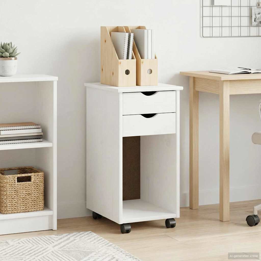 vidaXL Cabinet mobil cu roata Alb 34 x 39 x 65,5 cm Lemn masiv de pin