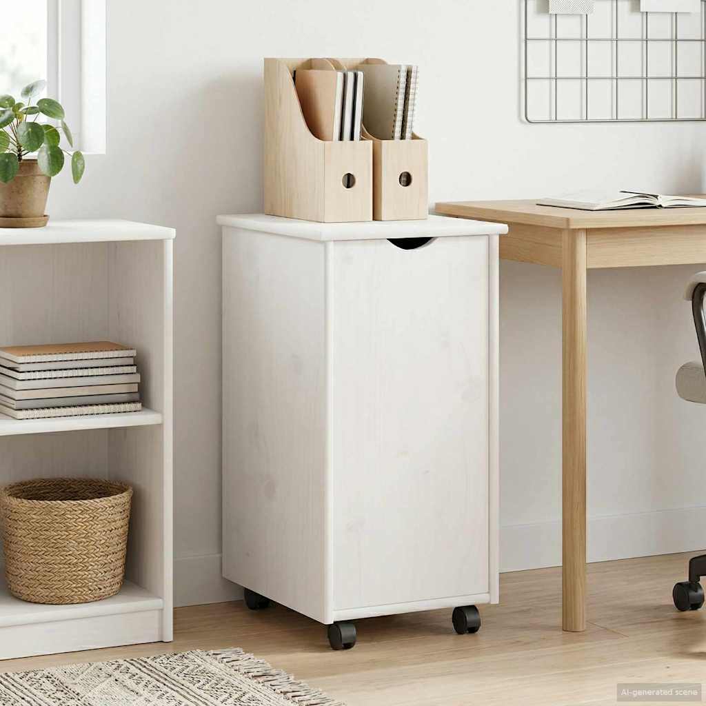 vidaXL Cabinet mobil cu roata Alb 34 x 39 x 65,5 cm Lemn de pin masiv