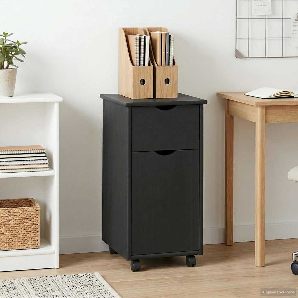 vidaXL Cabinet mobil cu roata Gri 34 x 39 x 65,5 cm Lemn de pin masiv