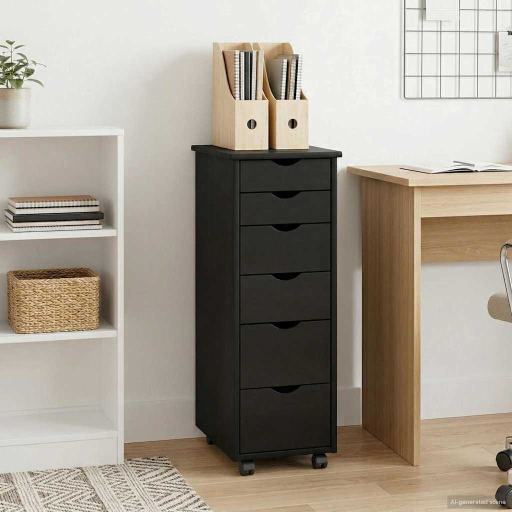 Rolling Kast met wiel Zwart 34 x 39 x 93,5 cm Massief Vurenhout image 3