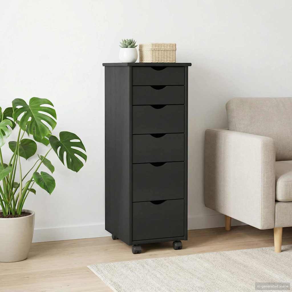 Rolling Kast met wiel Zwart 34 x 39 x 93,5 cm Massief Vurenhout image 1