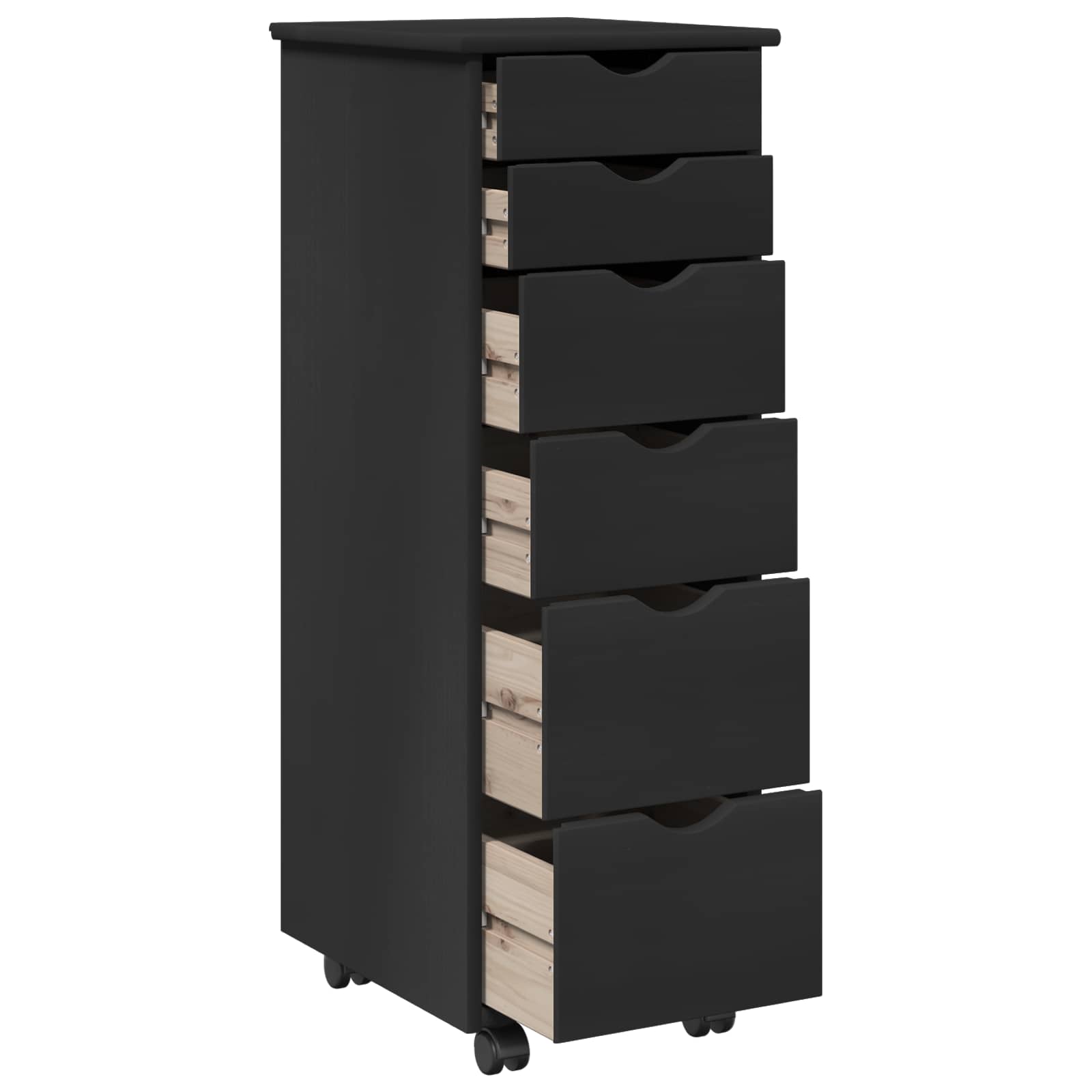 Rolling Kast met wiel Zwart 34 x 39 x 93,5 cm Massief Vurenhout image 4