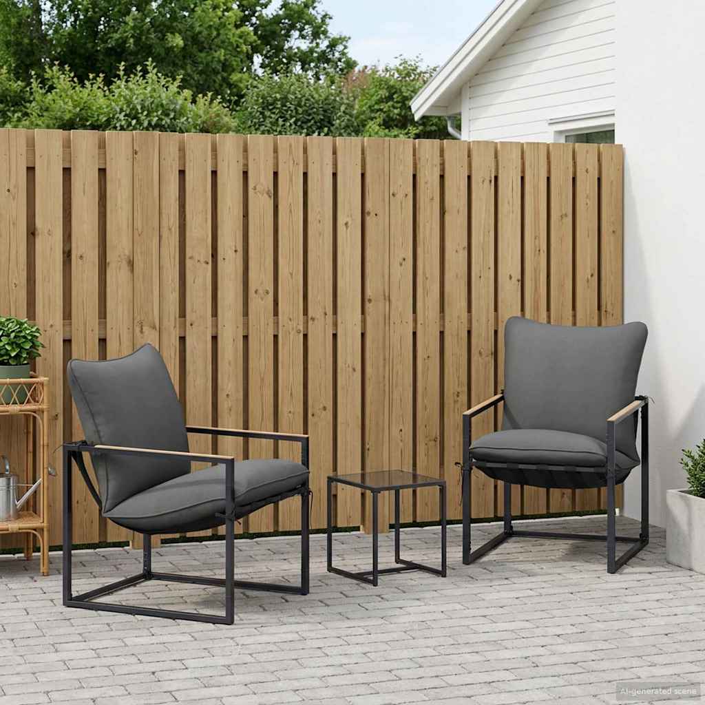 vidaXL Set de canapele pentru grădină 3 pcs Negru și antracit Oțel