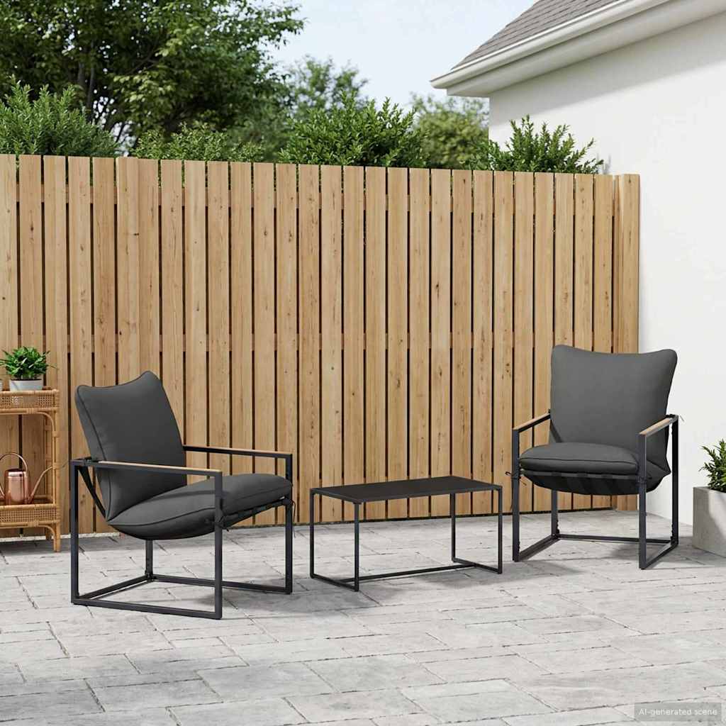 vidaXL Set de canapele pentru grădină 3 pcs Negru și antracit Oțel