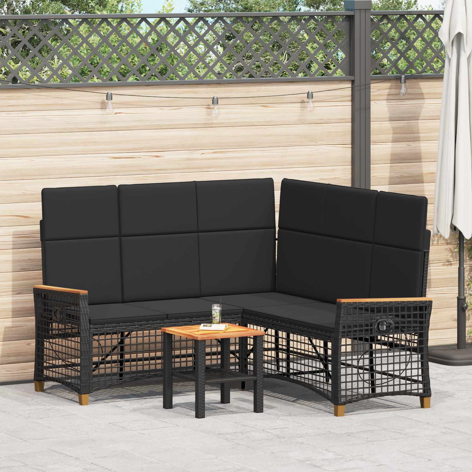 vidaXL Garten Liegesofa Set Schwarz 164 x 164 x 112 cm Poly-Rattan