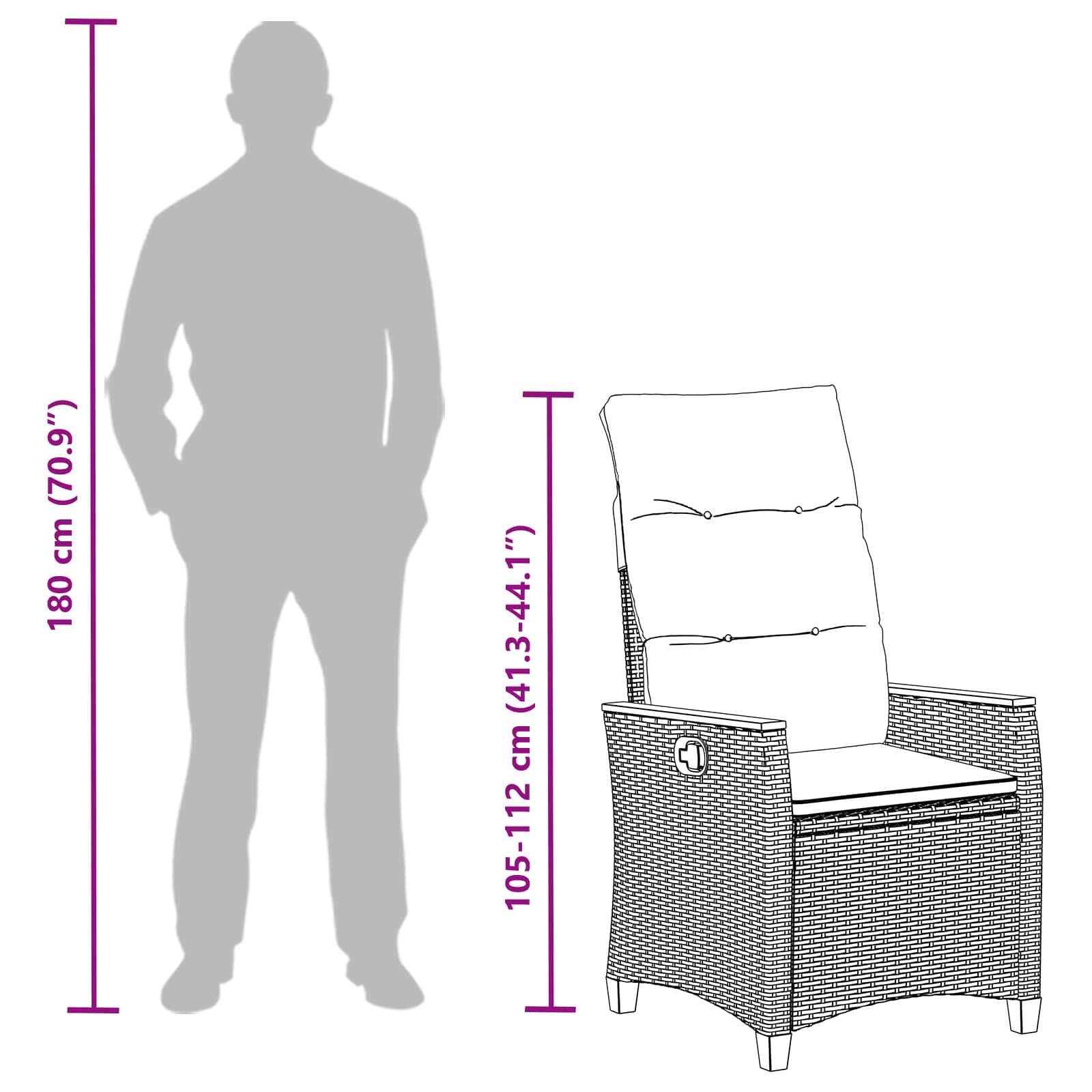 Ležeči vrtni stol z blazino Črna in turkizna 64 x 57,5 x 112 cm - slika 12