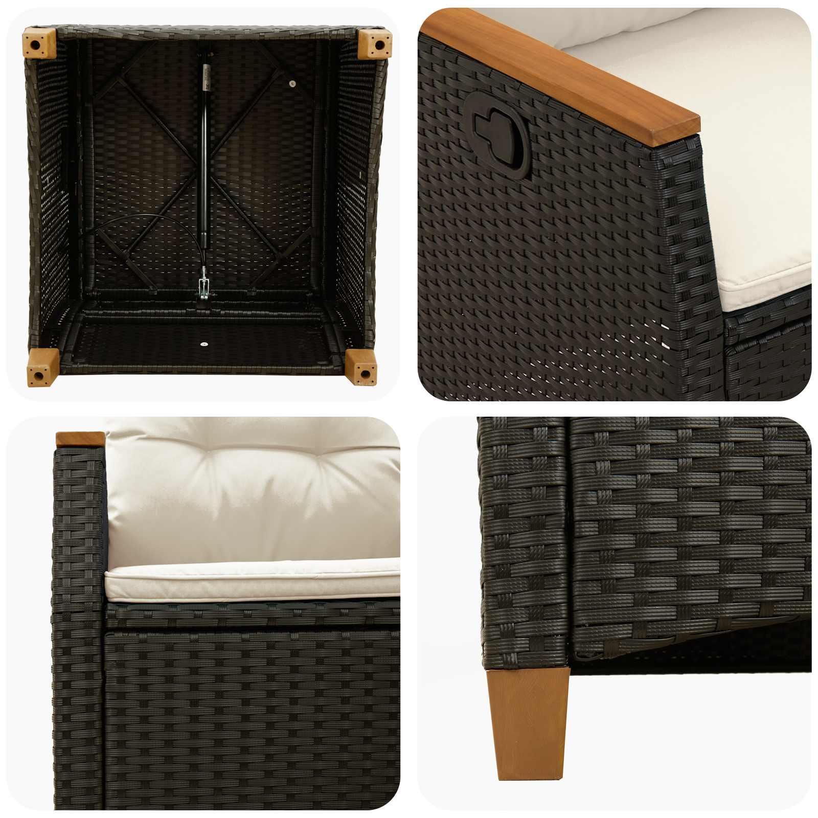 Ležeči vrtni stol Črna in krem 64 x 57,5 x 112 cm poli ratan - slika 8