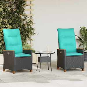 Ležeči vrtni stol z blazino Črna in turkizna 64 x 57,5 x 112 cm