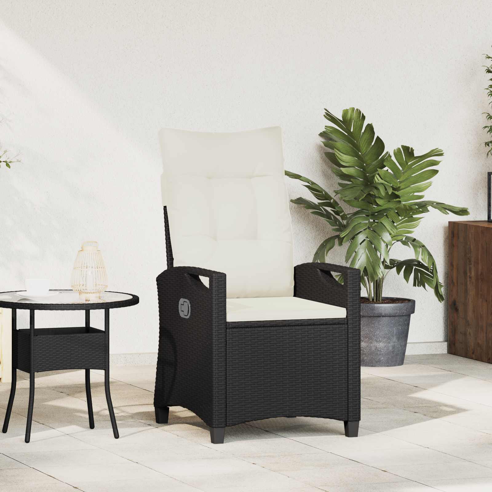 vidaXL Verstellbarer Gartenstuhl Schwarz und Creme 56 x 60 x 112 cm