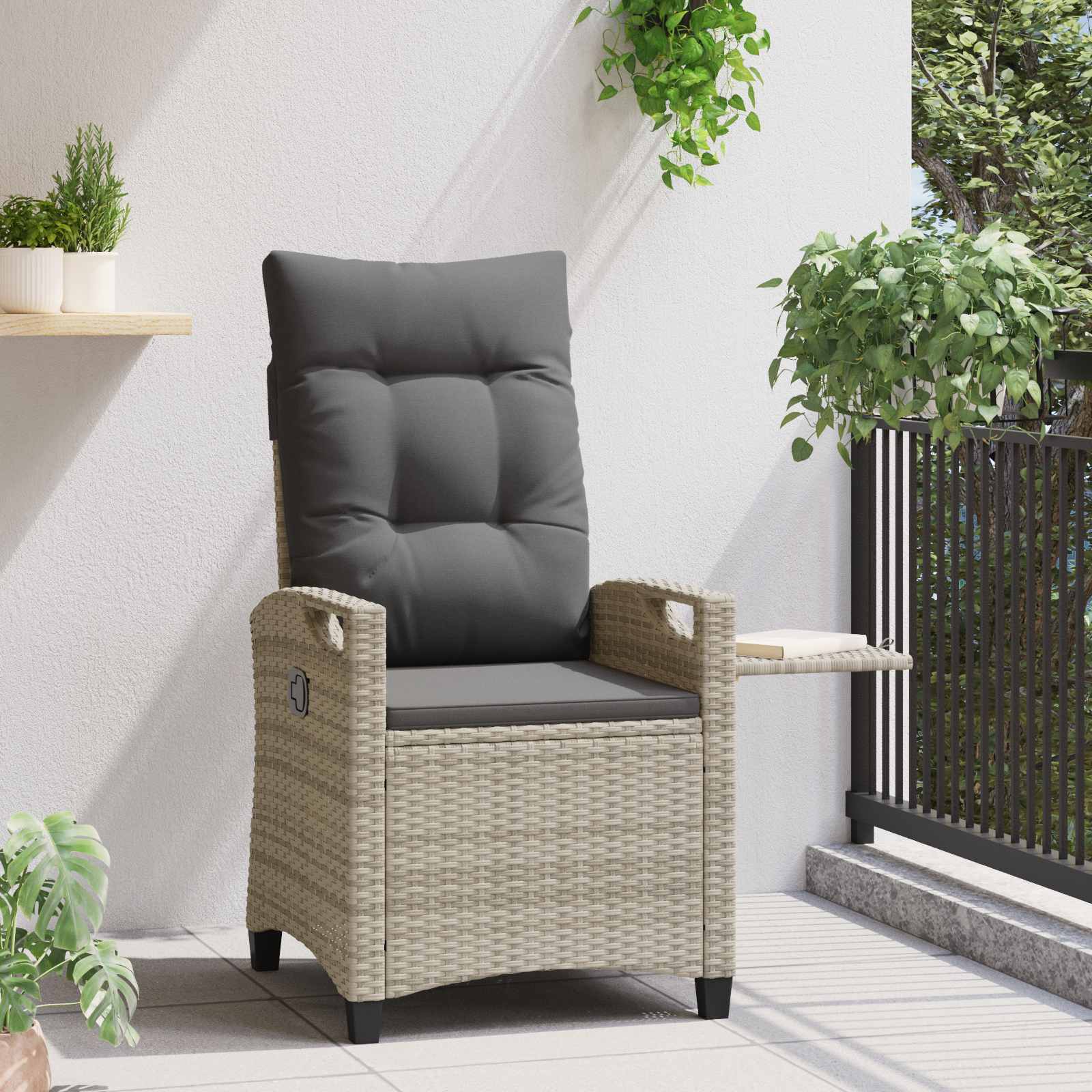 vidaXL Verstellbarer Gartenstuhl Hellgrau und Dunkelgrau Poly-Rattan – Bild 4