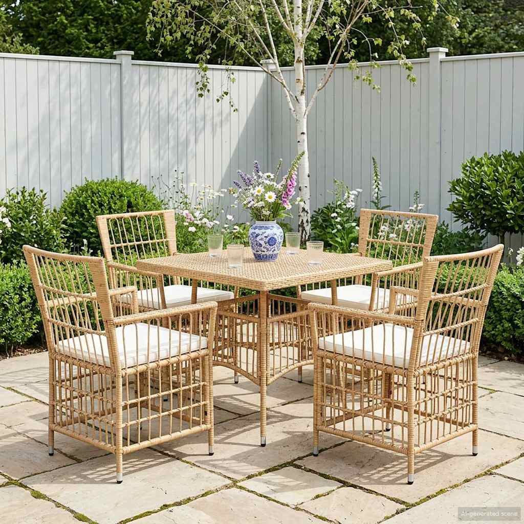 vidaXL Trädgårdsstolar 4 st Naturlig PE rattan, Stål och Polyester Tyg