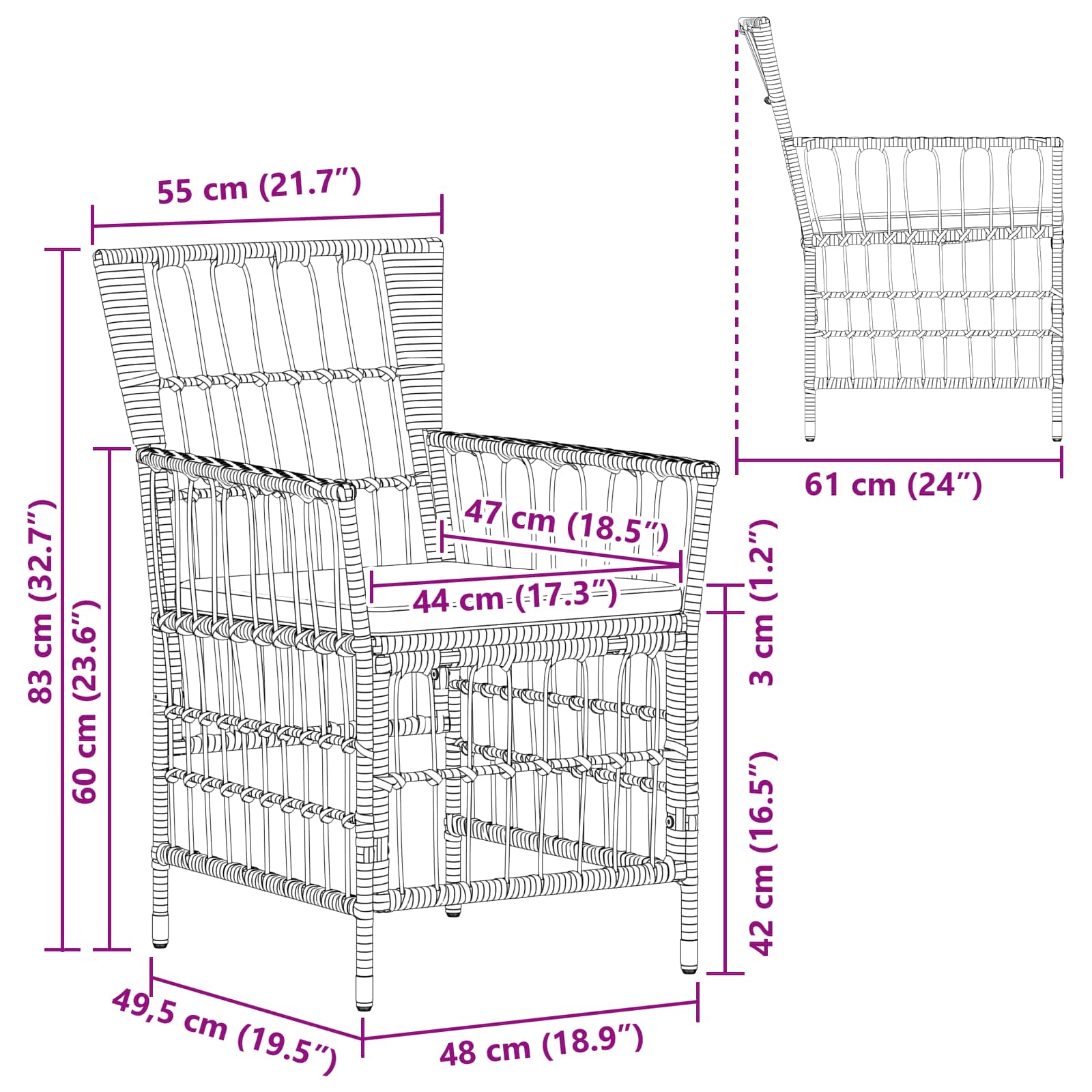 Tuinstoelen 4 st Grijs poly rattan - Afbeelding 11