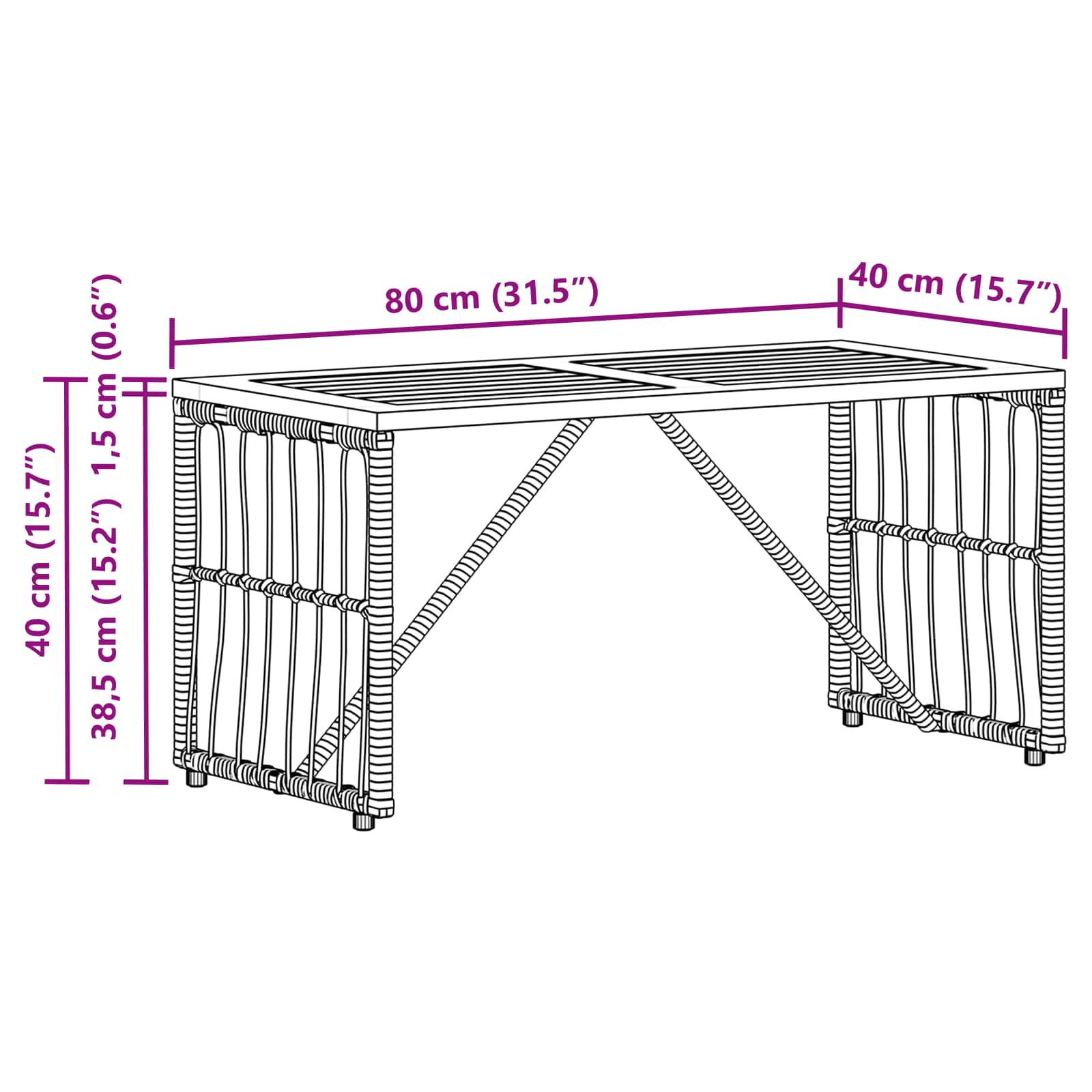Zunanja miza Siva 80 x 40 x 40 cm Jeklo in poli ratan - slika 13